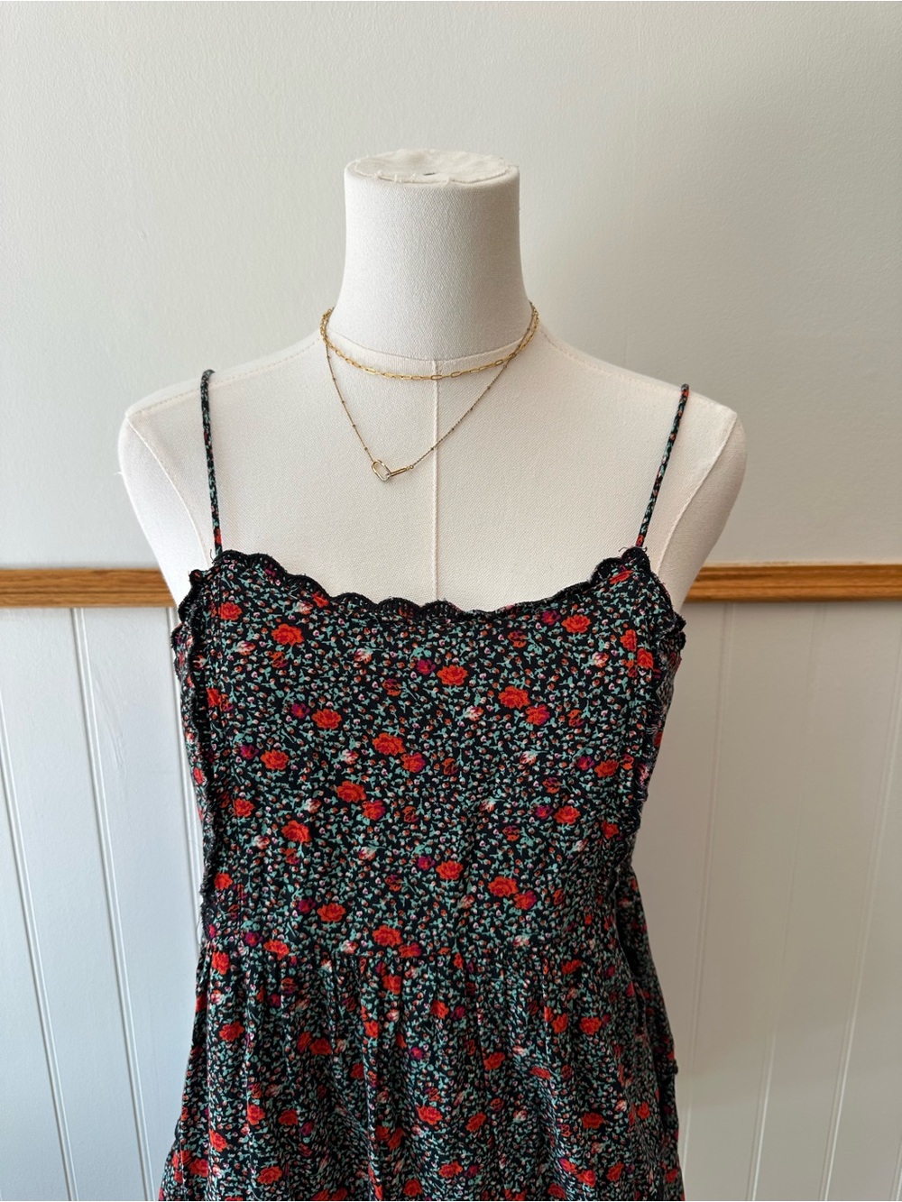 Urban Outfitters Black Floral Smocked Mini Dress with Red Accents - Picture 3 of 7